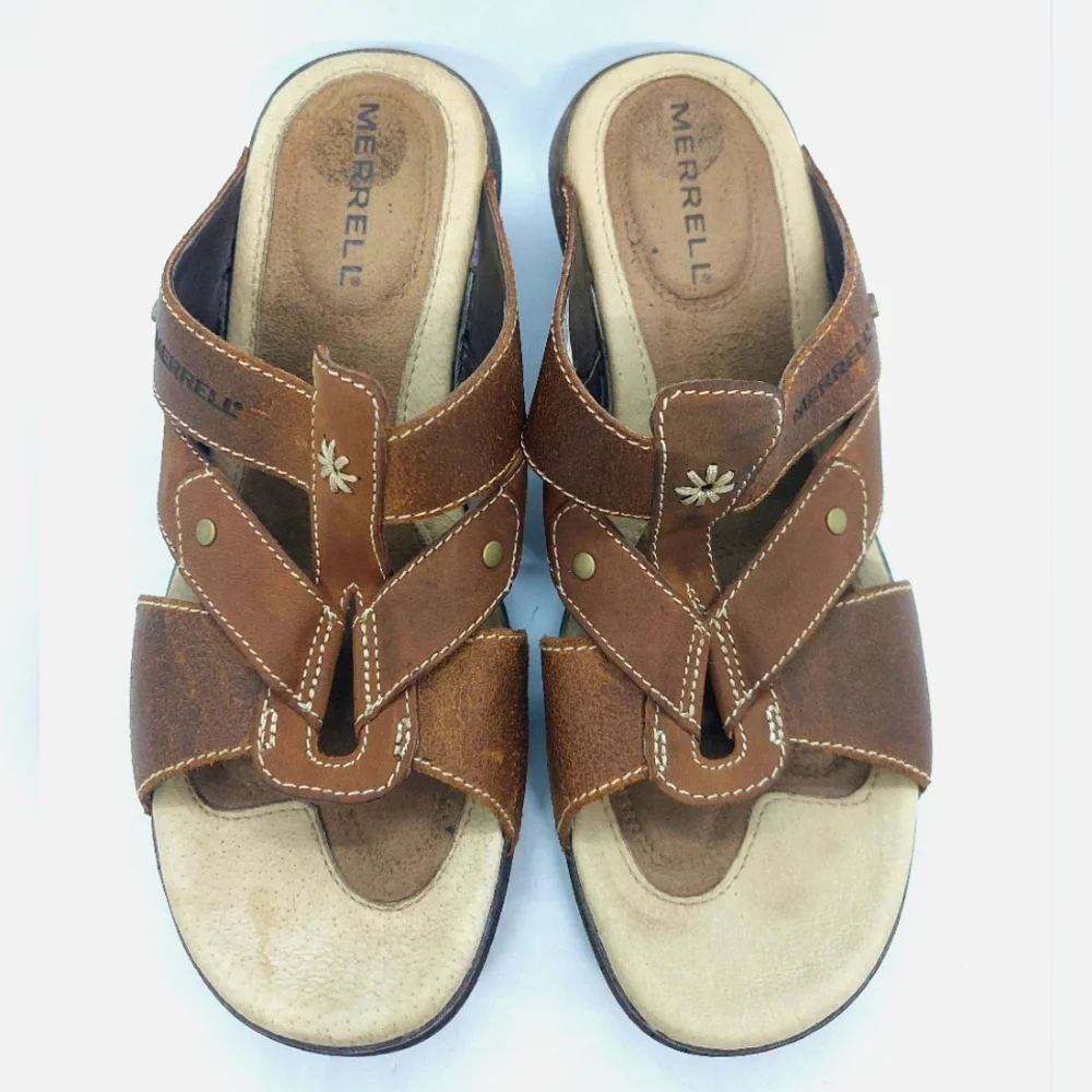 MERRELL Luxe Slide Mink Sandal Womens Sz 6 Brown Slip On Cushioned Comfort Shoes